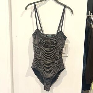 Letarde Maui Hawaii Slate Gray Ruched One Piece Swimsuit Size Large